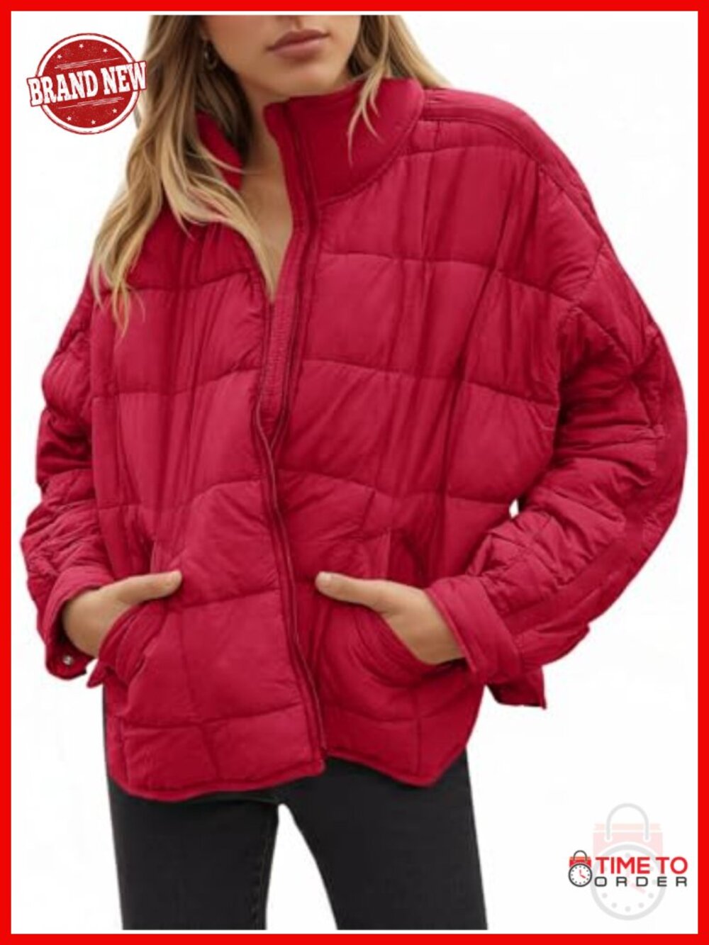 Lightweight Oversized Long Sleeve Zip Packable Puffer Jacket